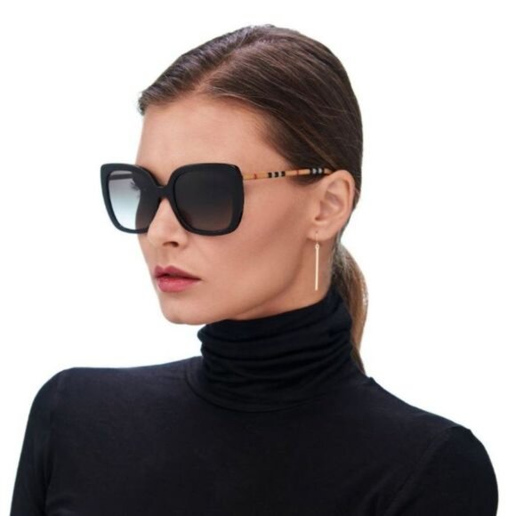 Burberry BE4323F 38538G Square Sunglasses - Black/Check Brown/Grey